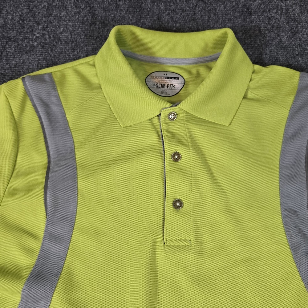 Grand Slam Golf Polo Slim Fit Large L Polo Short Sleeve Shirt Green/Yellow Neon‎ - Picture 2 of 12